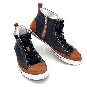 Burnetie Mens High-Top Sneakers Mens Size 9 Denim Leather Distressed Grunge Look
